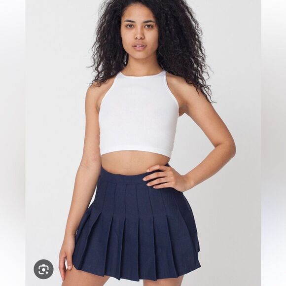 American Apparel Navy Pleated Tennis Skater Mini Skirt L - Picture 6 of 10